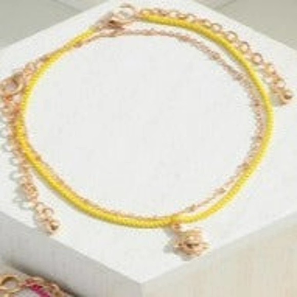 Layered Gold Tone and Yellow Chain Link Anklets with Turtle Charm - Picture 2 of 3